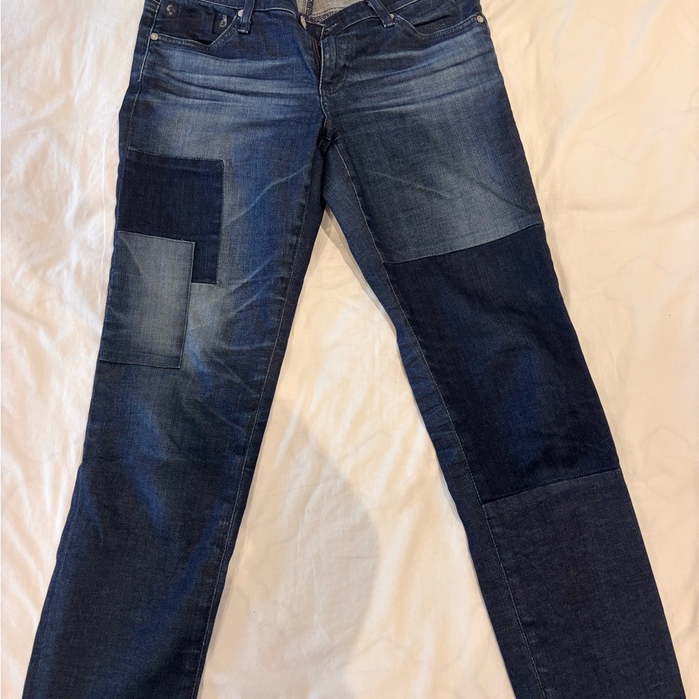 Ag Adriano Goldschmied Dark Blue Patchwork Straight Leg Jeans